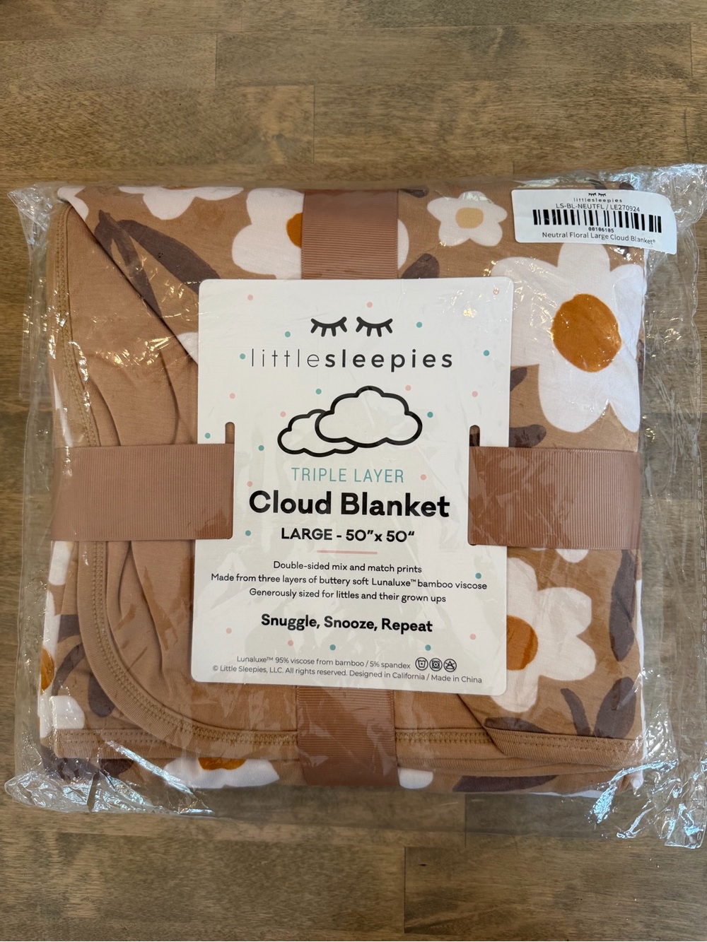 Little Sleepies Neutral Floral Cloud Blanket- NWT